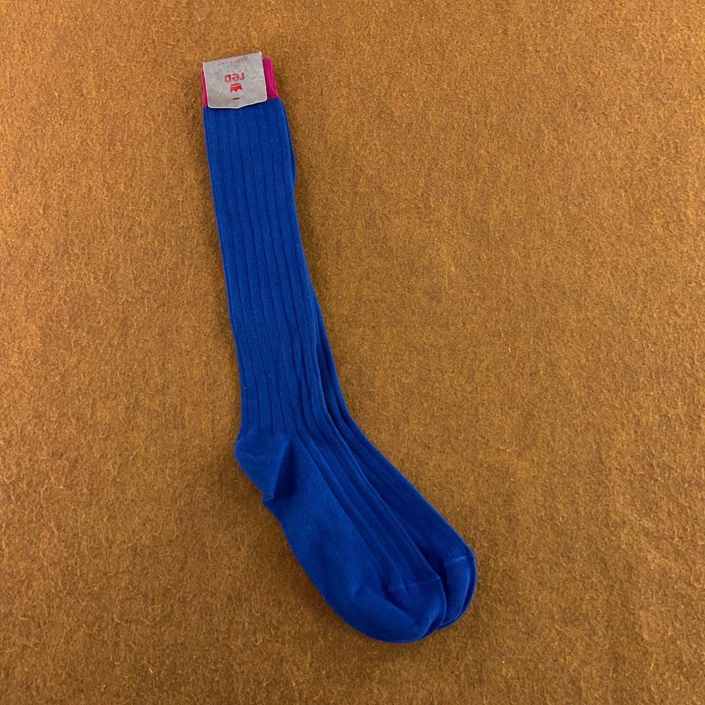 RED Mens One Size Blue Oceano Ribbed Cotton Blend Knee High Socks NWT